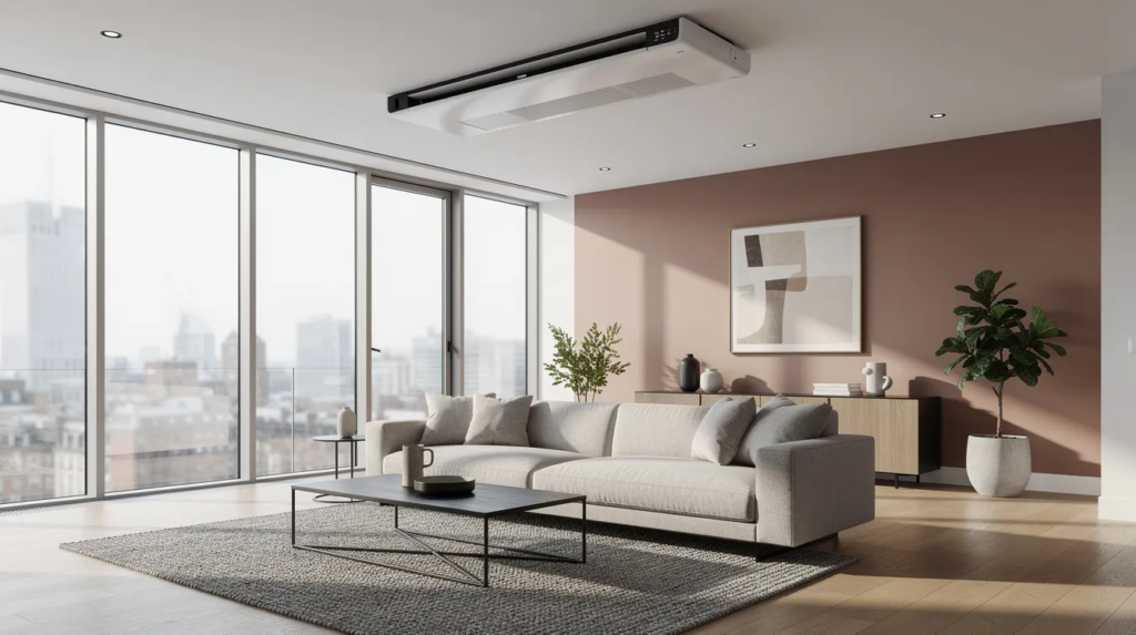 Ceiling Mounted Air Conditioning Unit Modern living room with city view - Air Conditioning in London